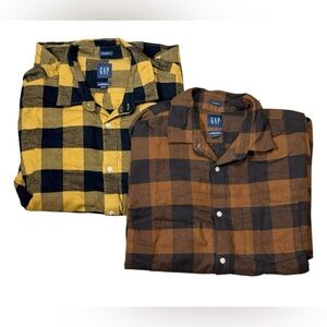 GAP Organic Cotton Plaid Flannel Shirt in Mustard & Brown Size XL (Set of 2)